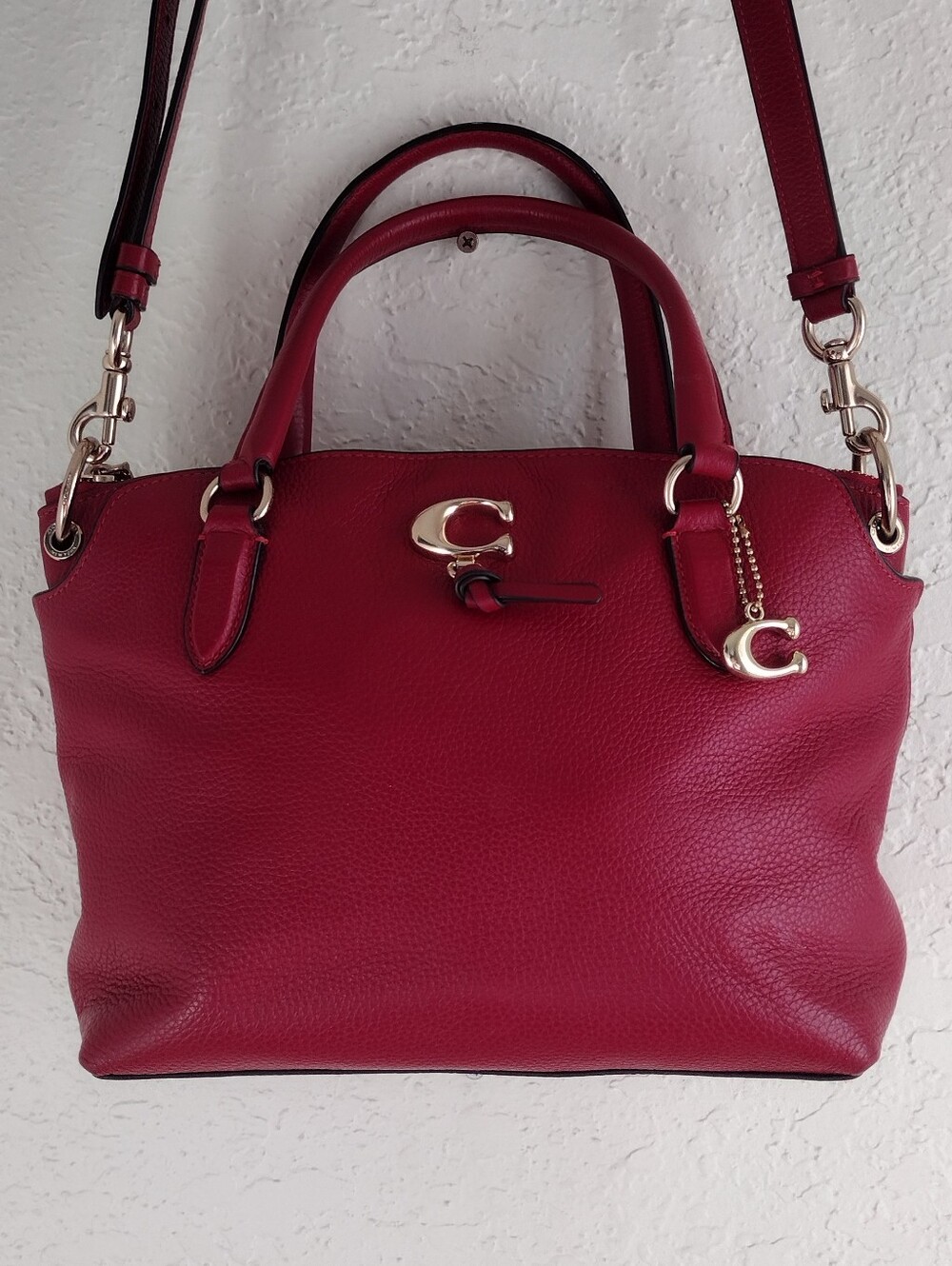 Coach 19117 Red Pebbled Leather Satchel Crossbody Bag Gold C Charm - Picture 3 of 16